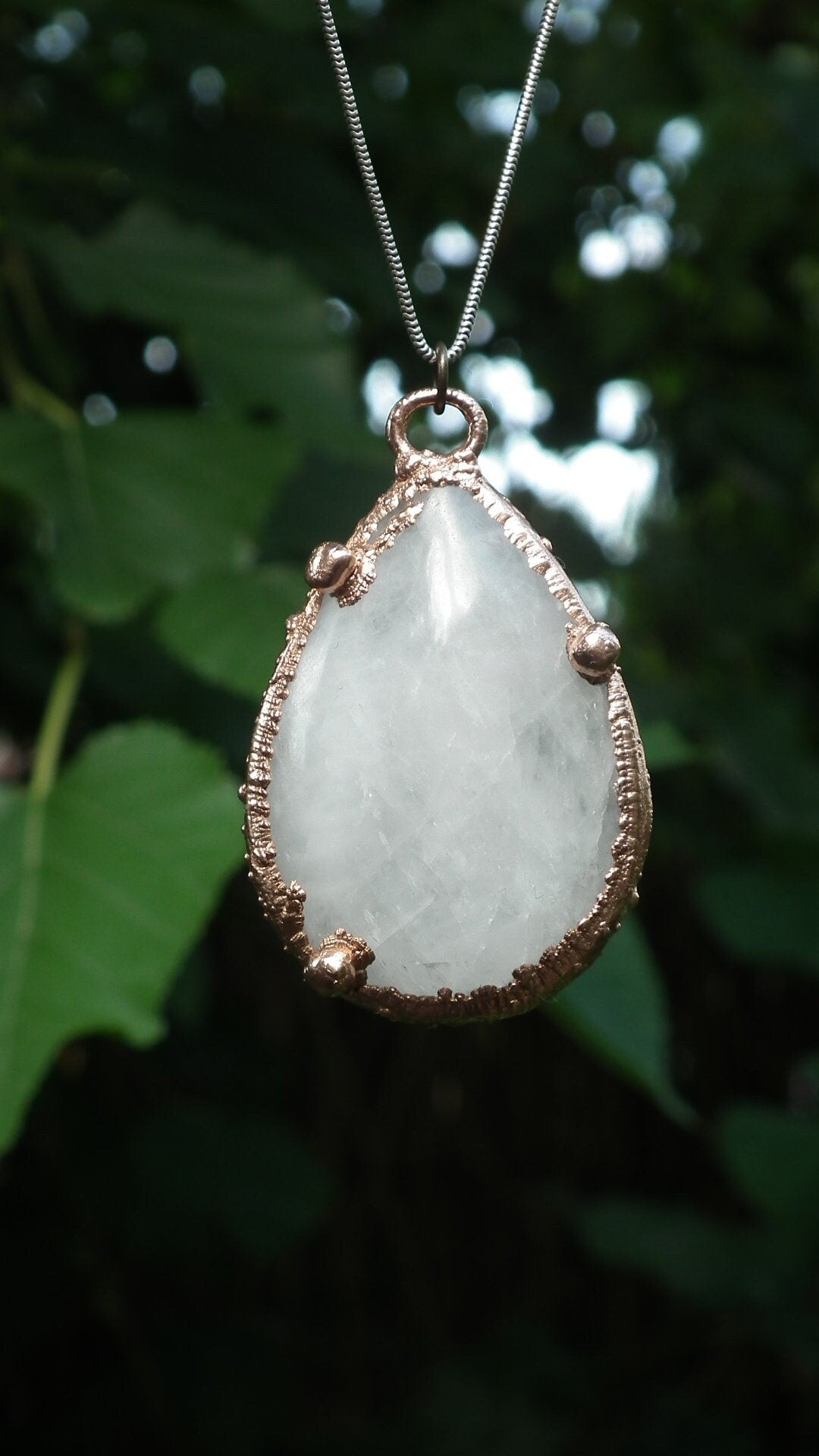 Electroformed copper Rose quartz pendant // Free Copper Snake Chain