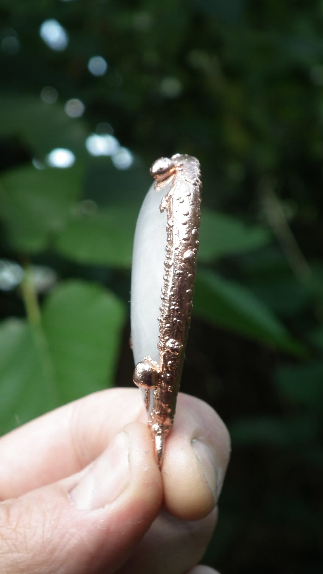 Electroformed copper Rose quartz pendant // Free Copper Snake Chain