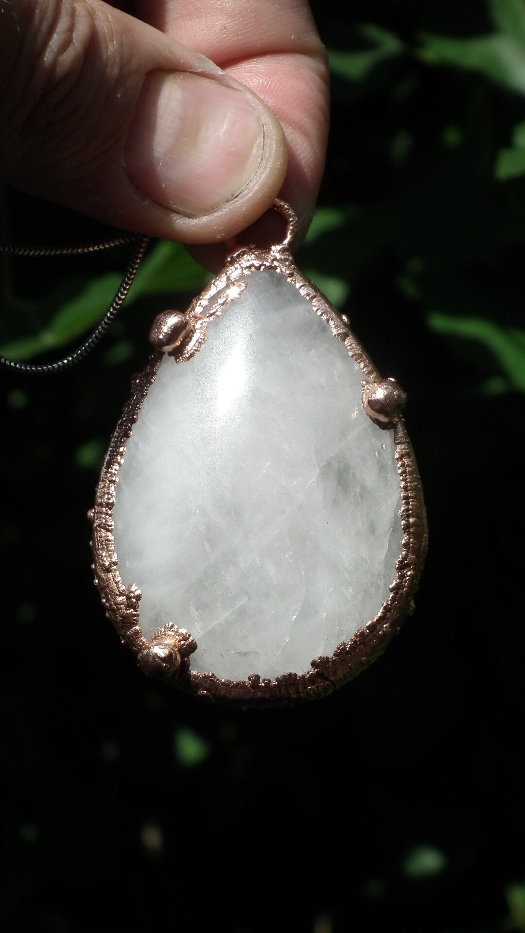 Electroformed copper Rose quartz pendant // Free Copper Snake Chain