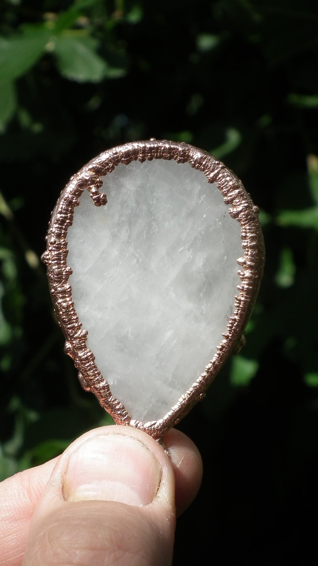 Electroformed copper Rose quartz pendant // Free Copper Snake Chain