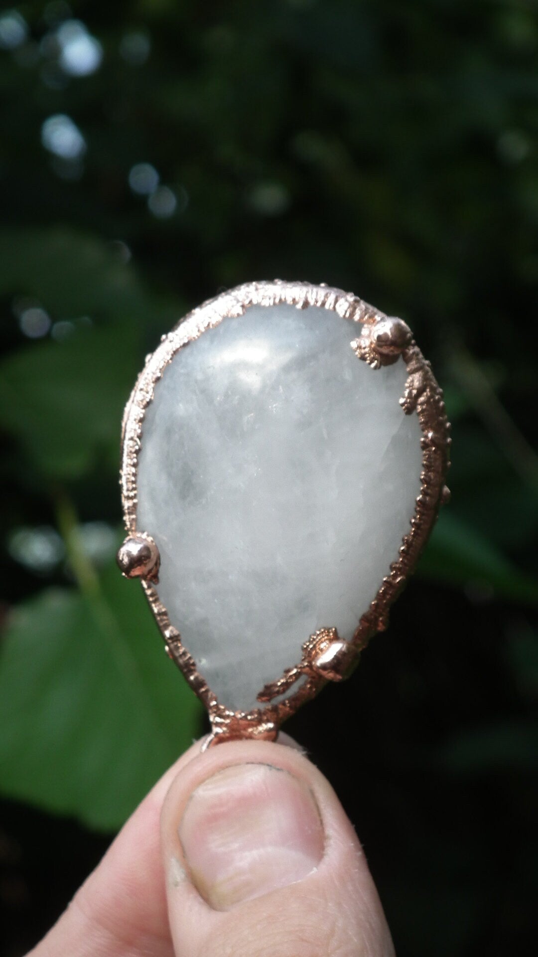 Electroformed copper Rose quartz pendant // Free Copper Snake Chain