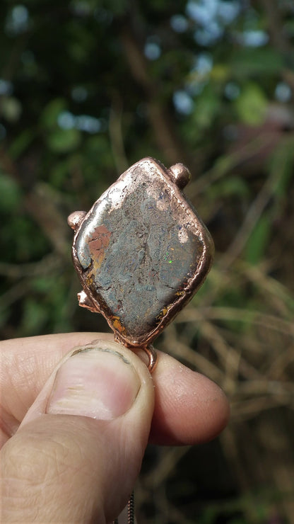 Electroformed copper Koroit opal pendant // Free Copper chain