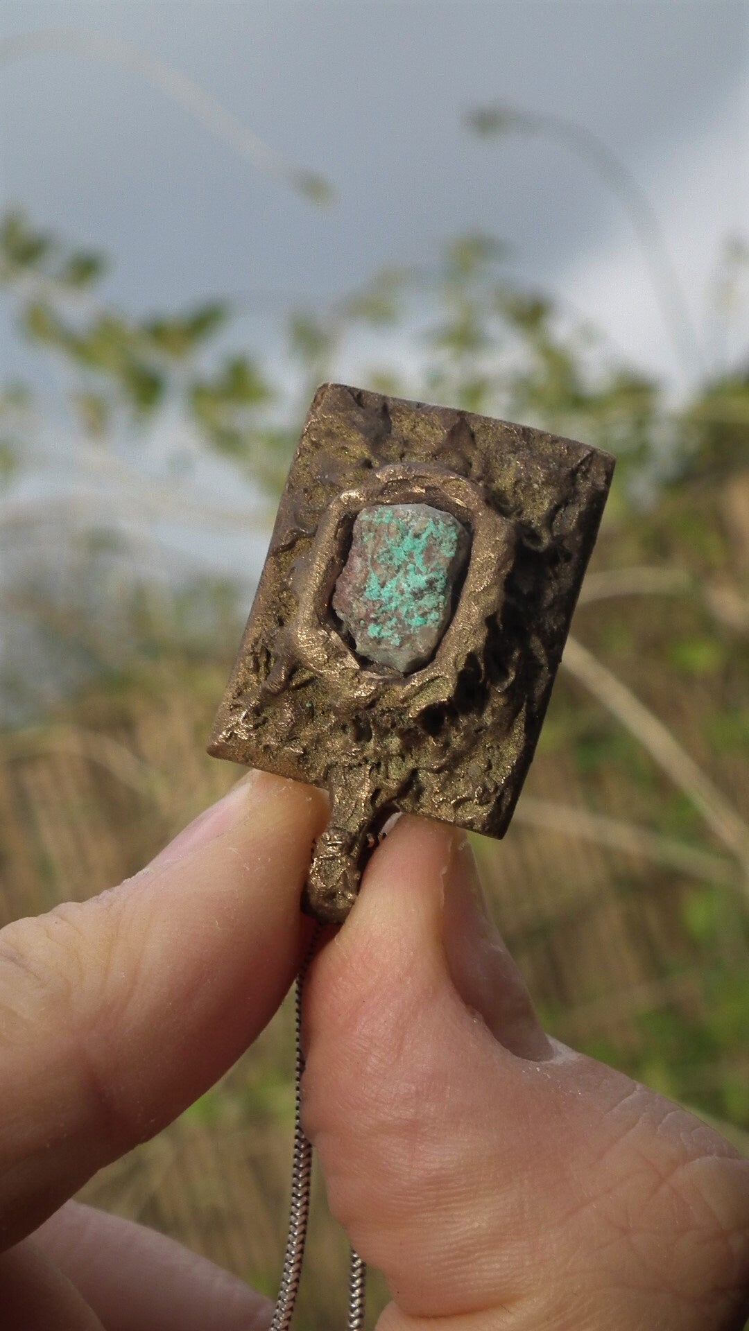 Handmade bronze turquoise necklace / turquoise jewelry