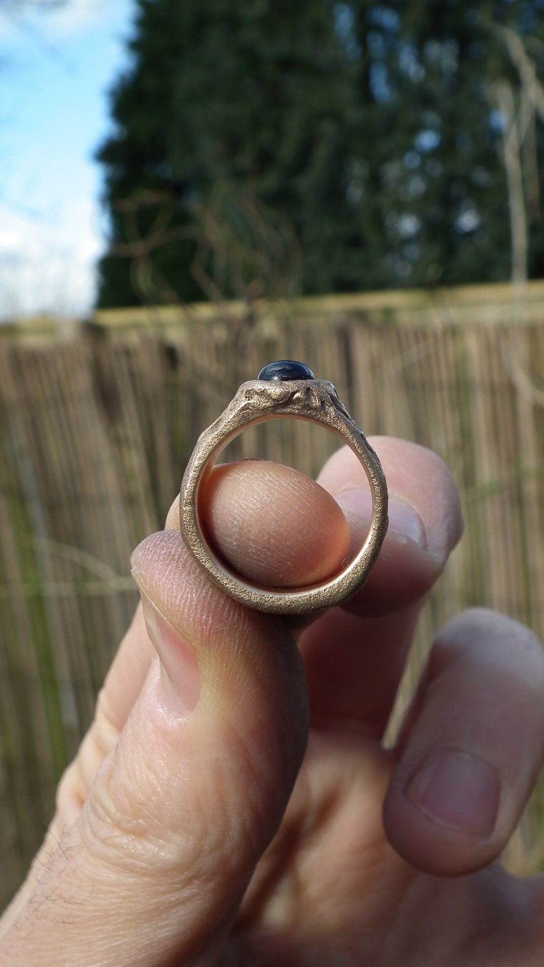 Handmade bronze smokey quartz ring