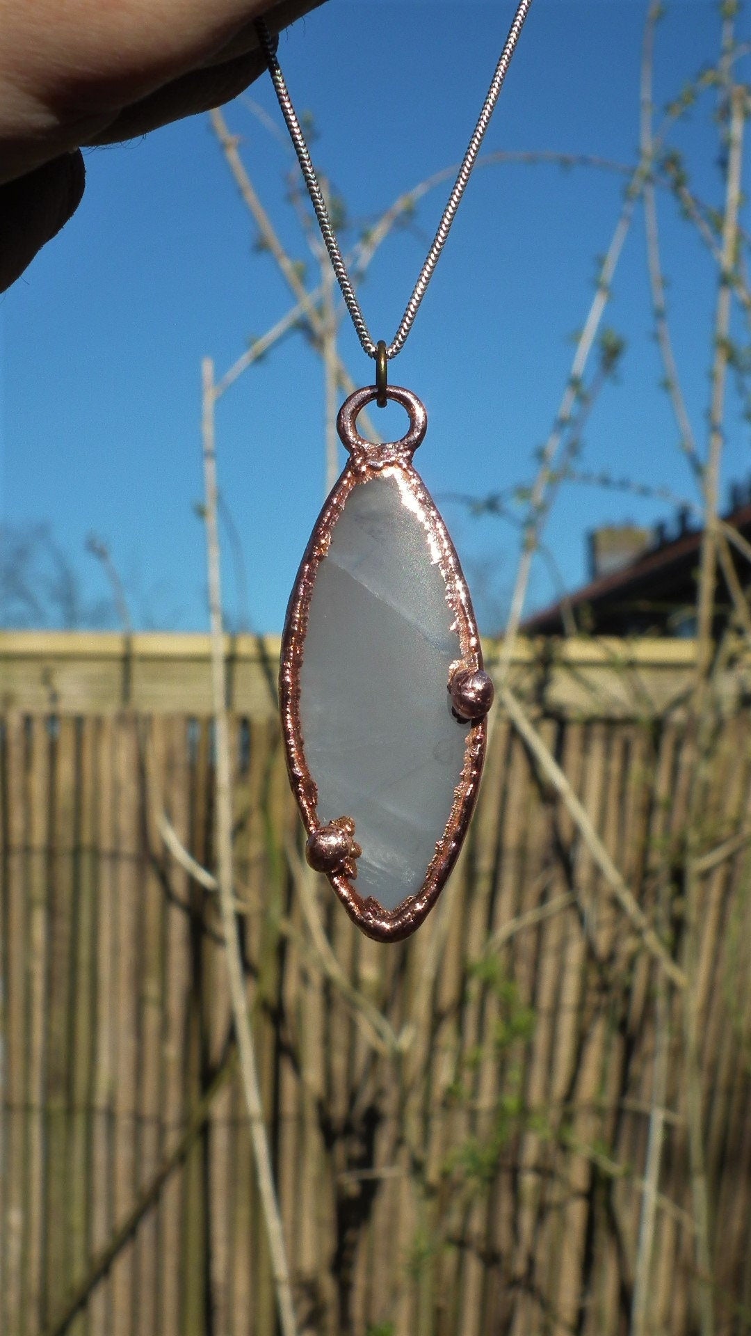 Lavender quartz pendant Electroformed Copper // Free Copper chain