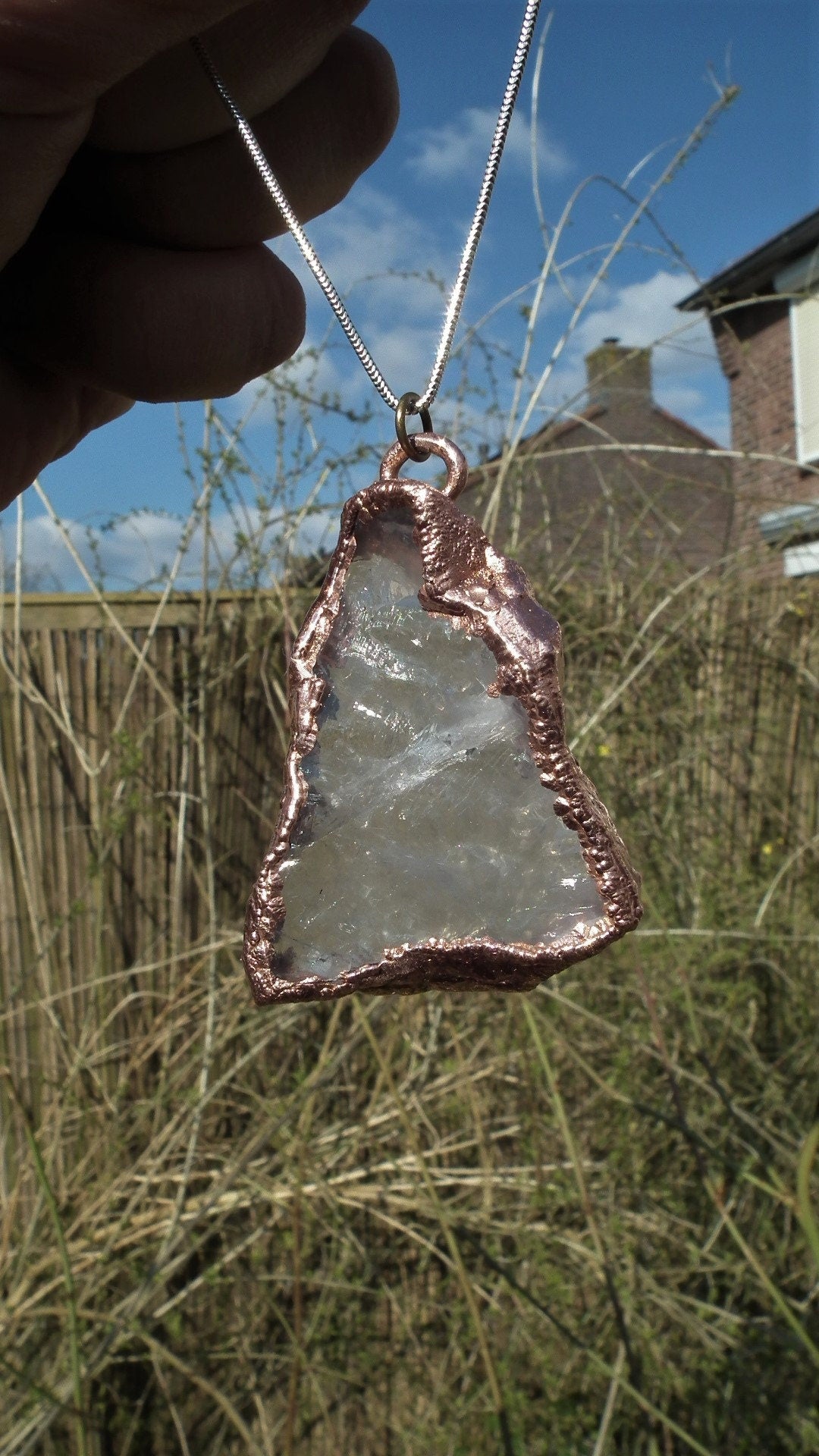 rose quartz necklace / Electroformed copper