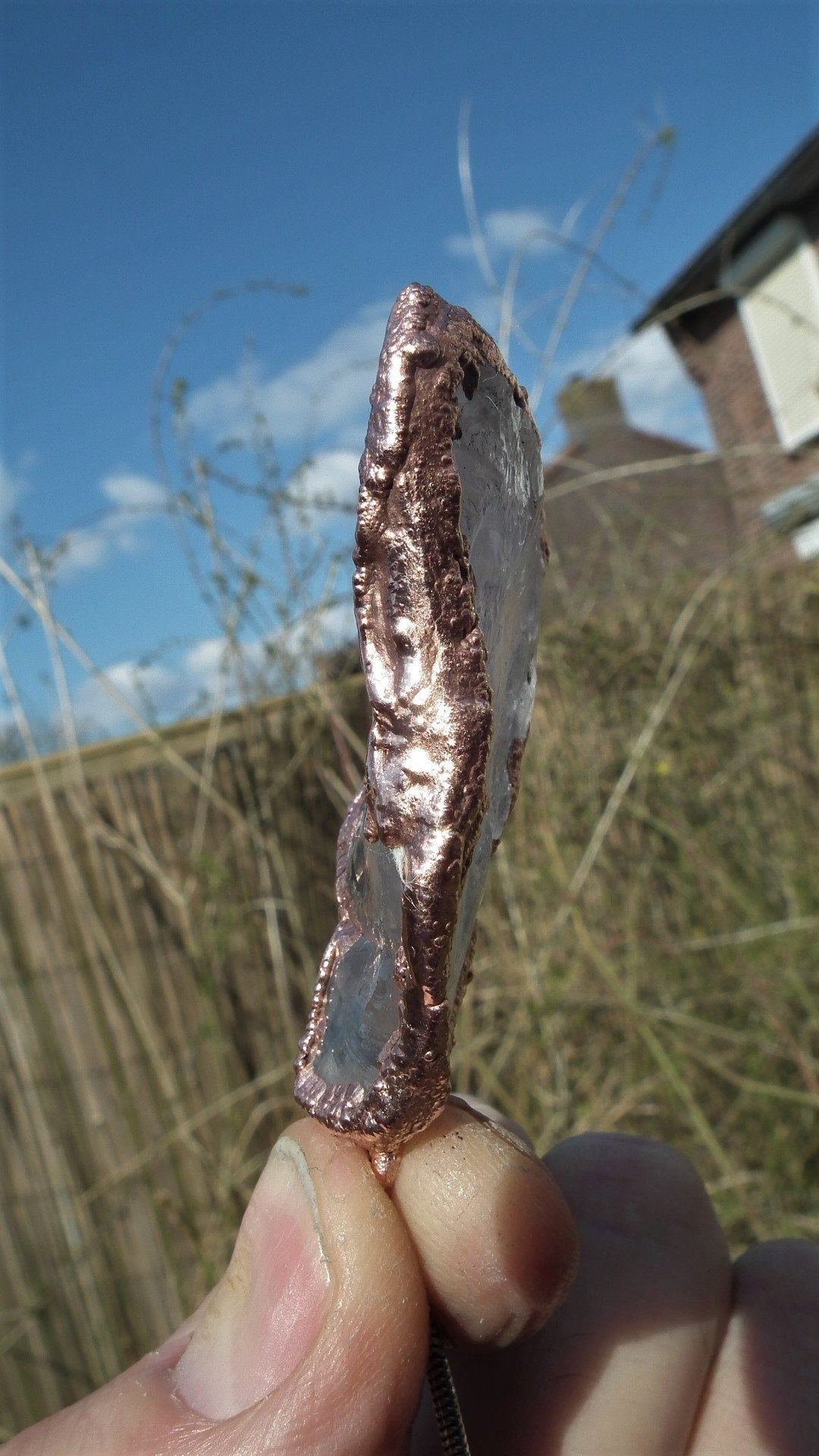 rose quartz necklace / Electroformed copper