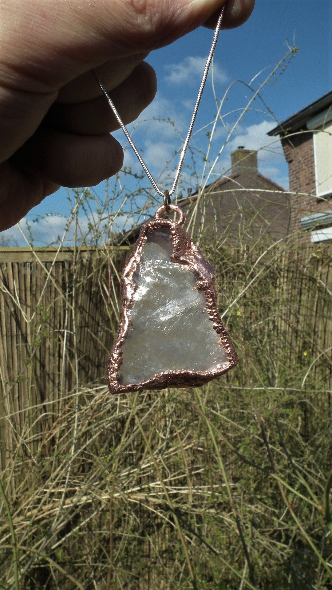 rose quartz necklace / Electroformed copper