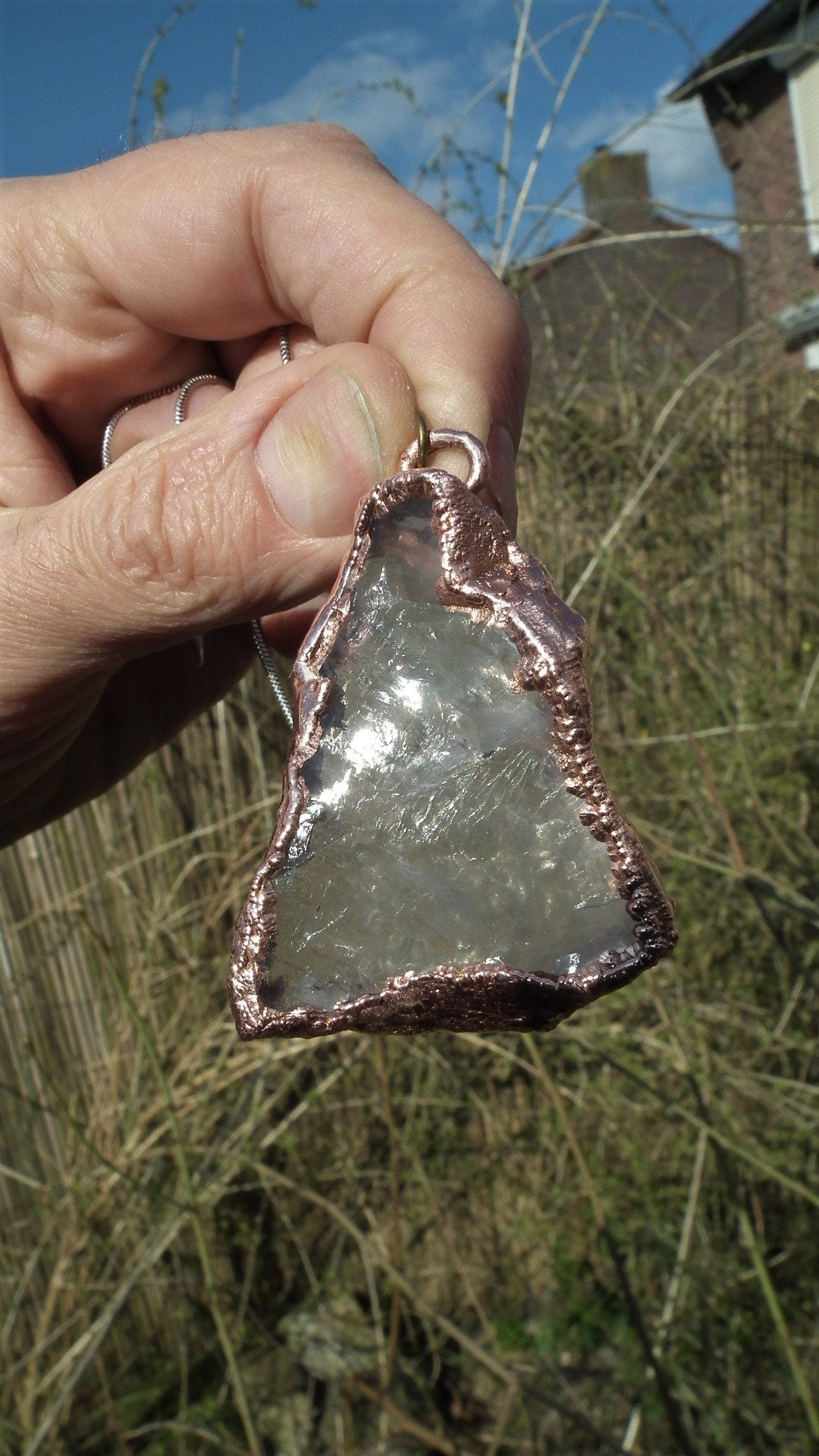 rose quartz necklace / Electroformed copper