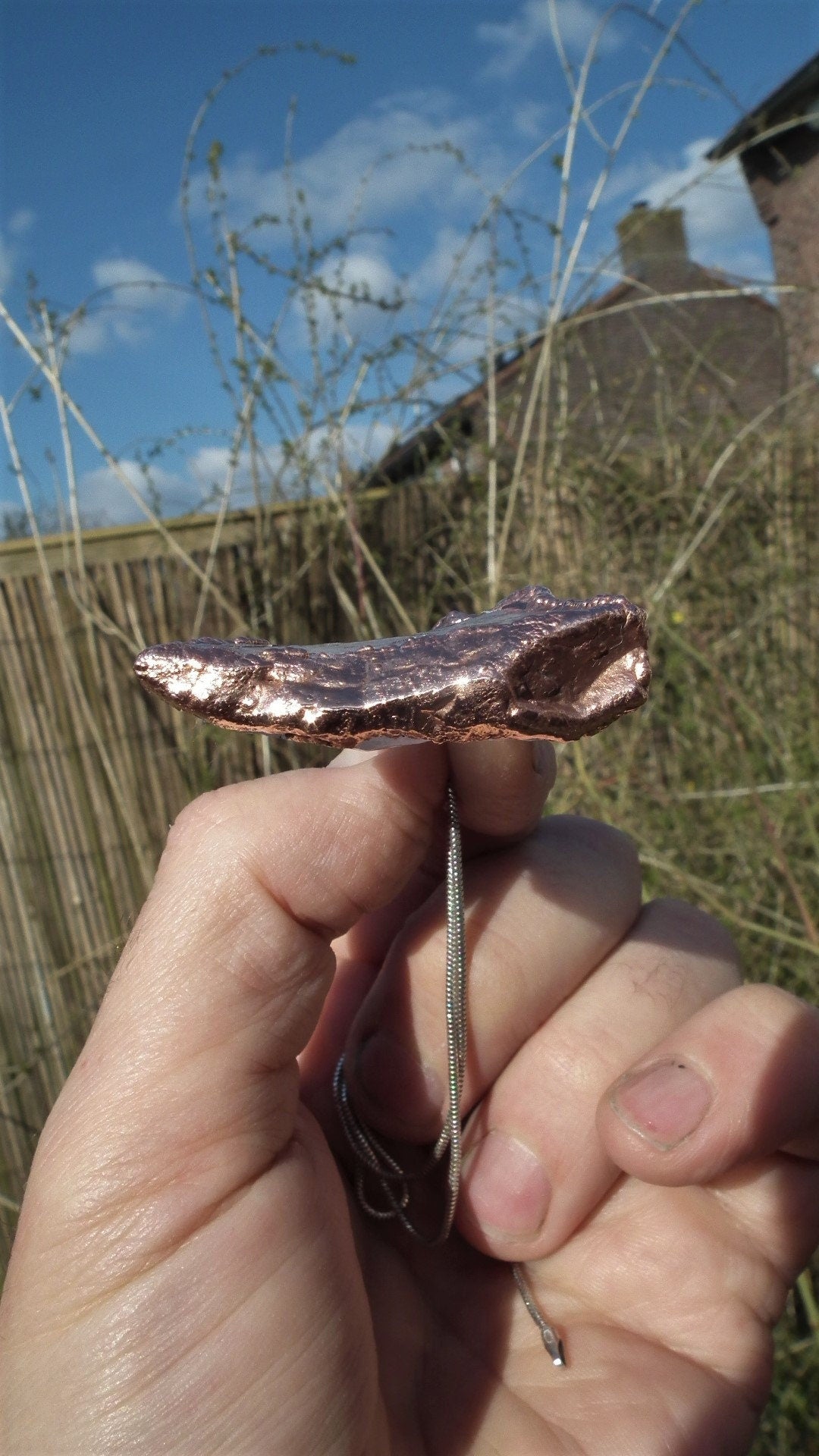 rose quartz necklace / Electroformed copper