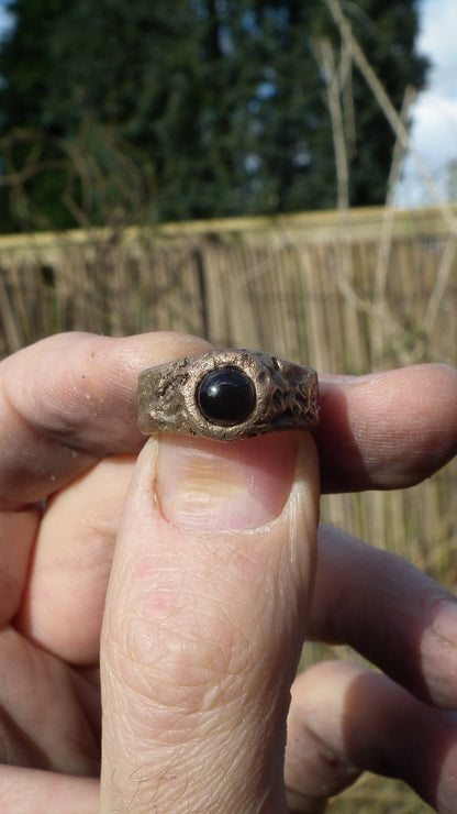 Handmade bronze smokey quartz ring