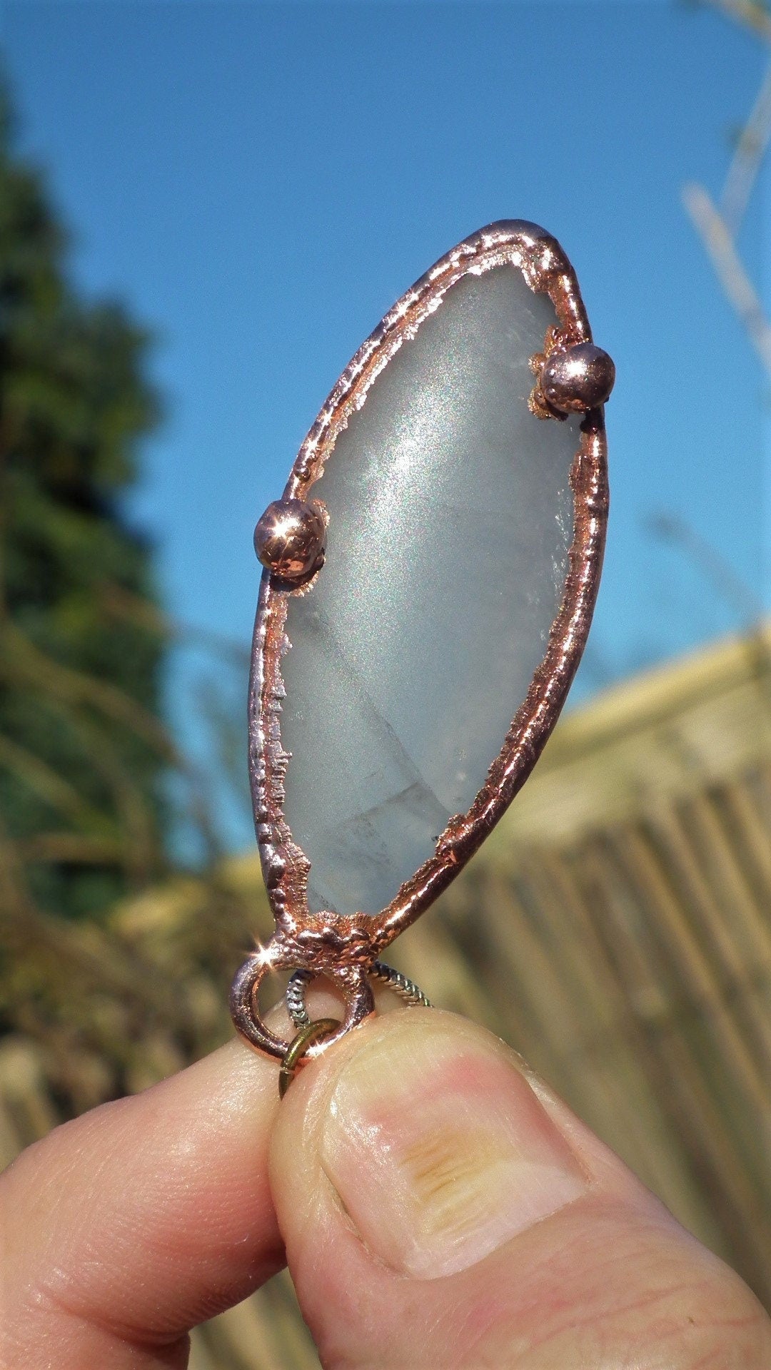 Lavender quartz pendant Electroformed Copper // Free Copper chain