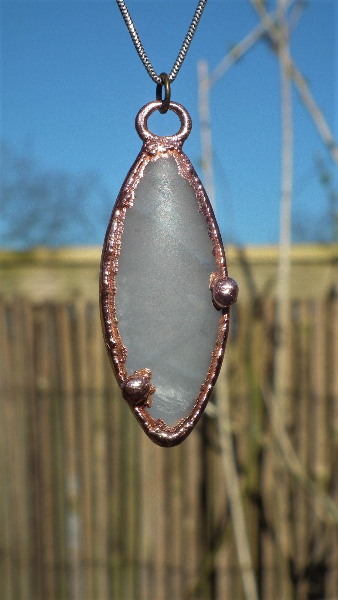 Lavender quartz pendant Electroformed Copper // Free Copper chain