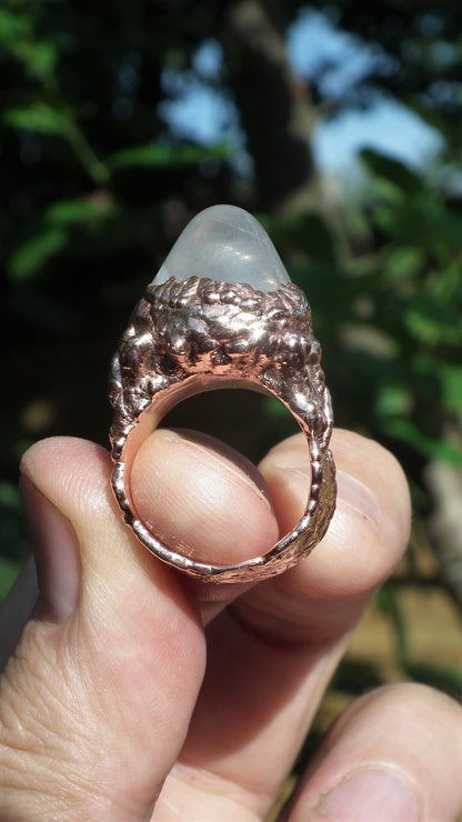 Rose quartz ring / Electroformed copper