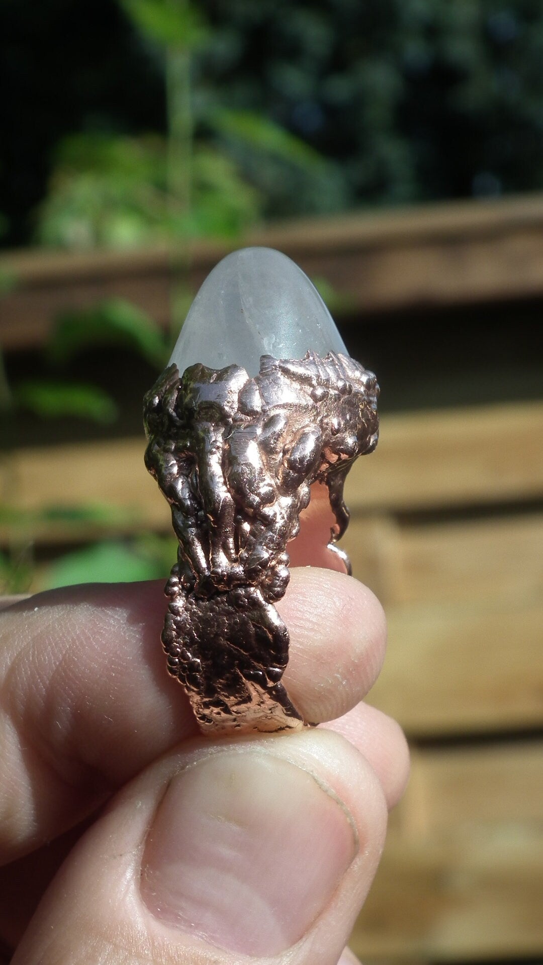 Rose quartz ring / Electroformed copper