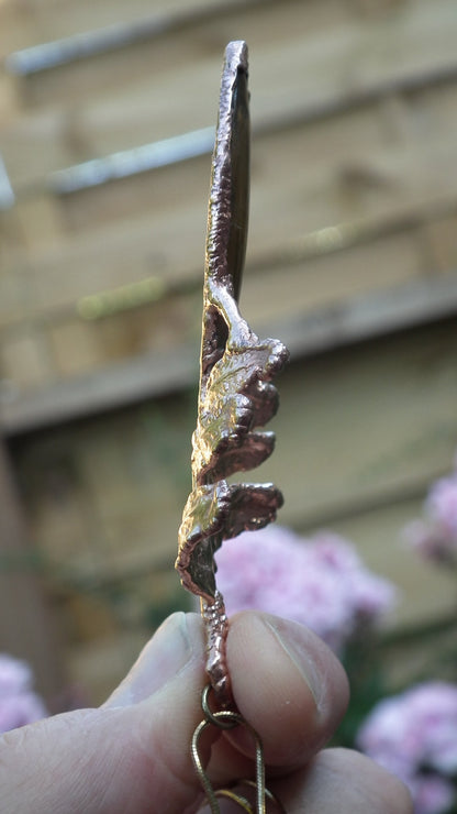 Electroformed Copper Fern pendant with Tigereye // Free copper chain