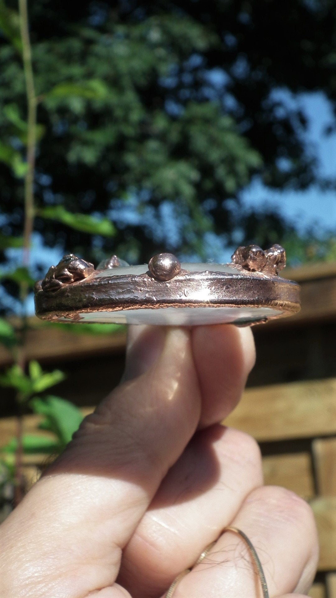 Milky quartz pendant / Electroformed copper / Free Copper Chain