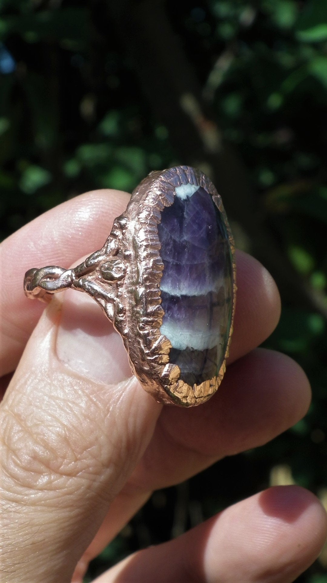 Electroformed copper // Chevron amethyst ring // Dogtheeth amethyst jewelry
