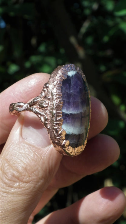 Electroformed copper // Chevron amethyst ring // Dogtheeth amethyst jewelry