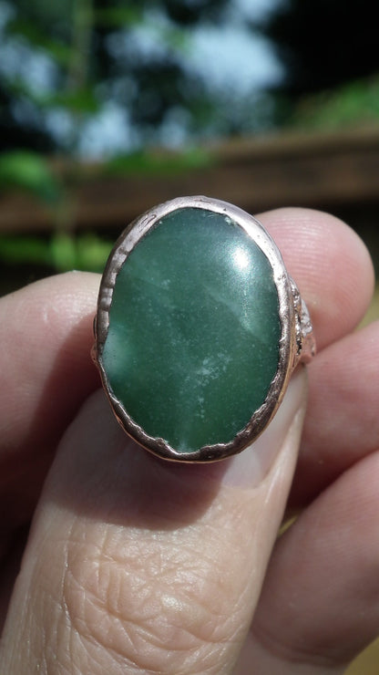 jade ring / nephrite jade / Electroformed copper