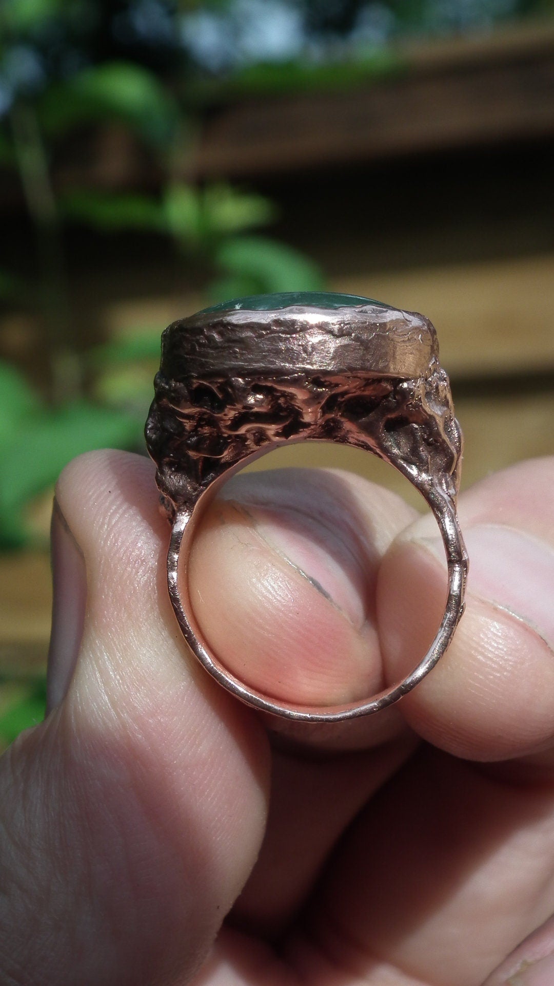 jade ring / nephrite jade / Electroformed copper