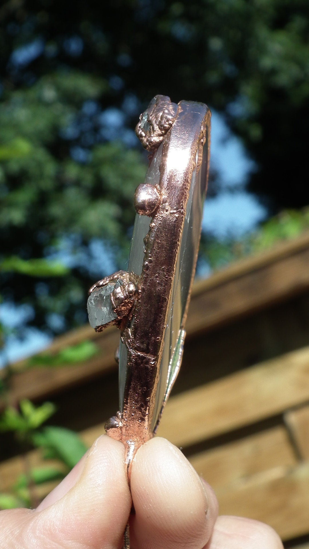 Milky quartz pendant / Electroformed copper / Free Copper Chain