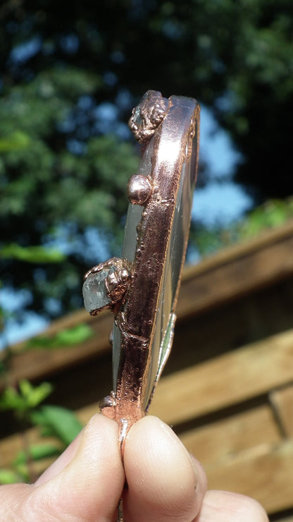 Milky quartz pendant / Electroformed copper / Free Copper Chain