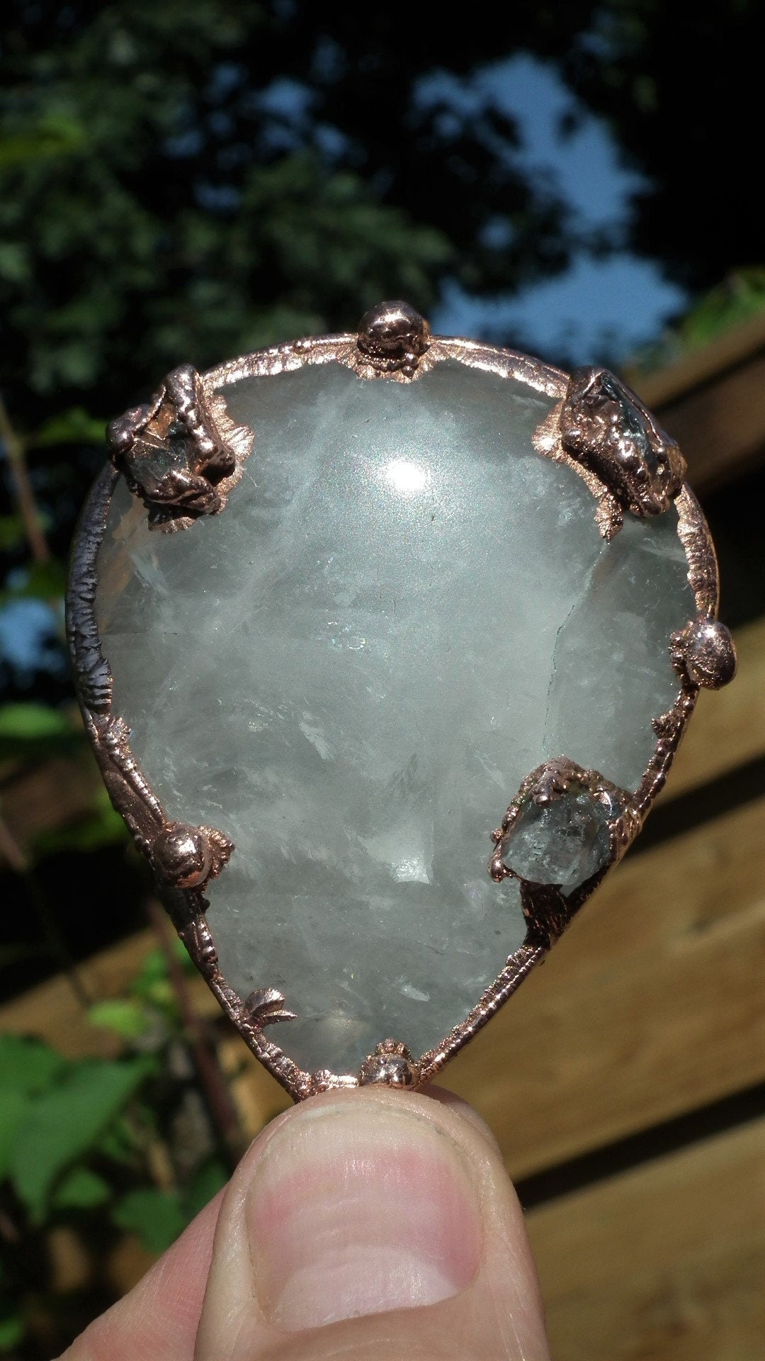 Milky quartz pendant / Electroformed copper / Free Copper Chain