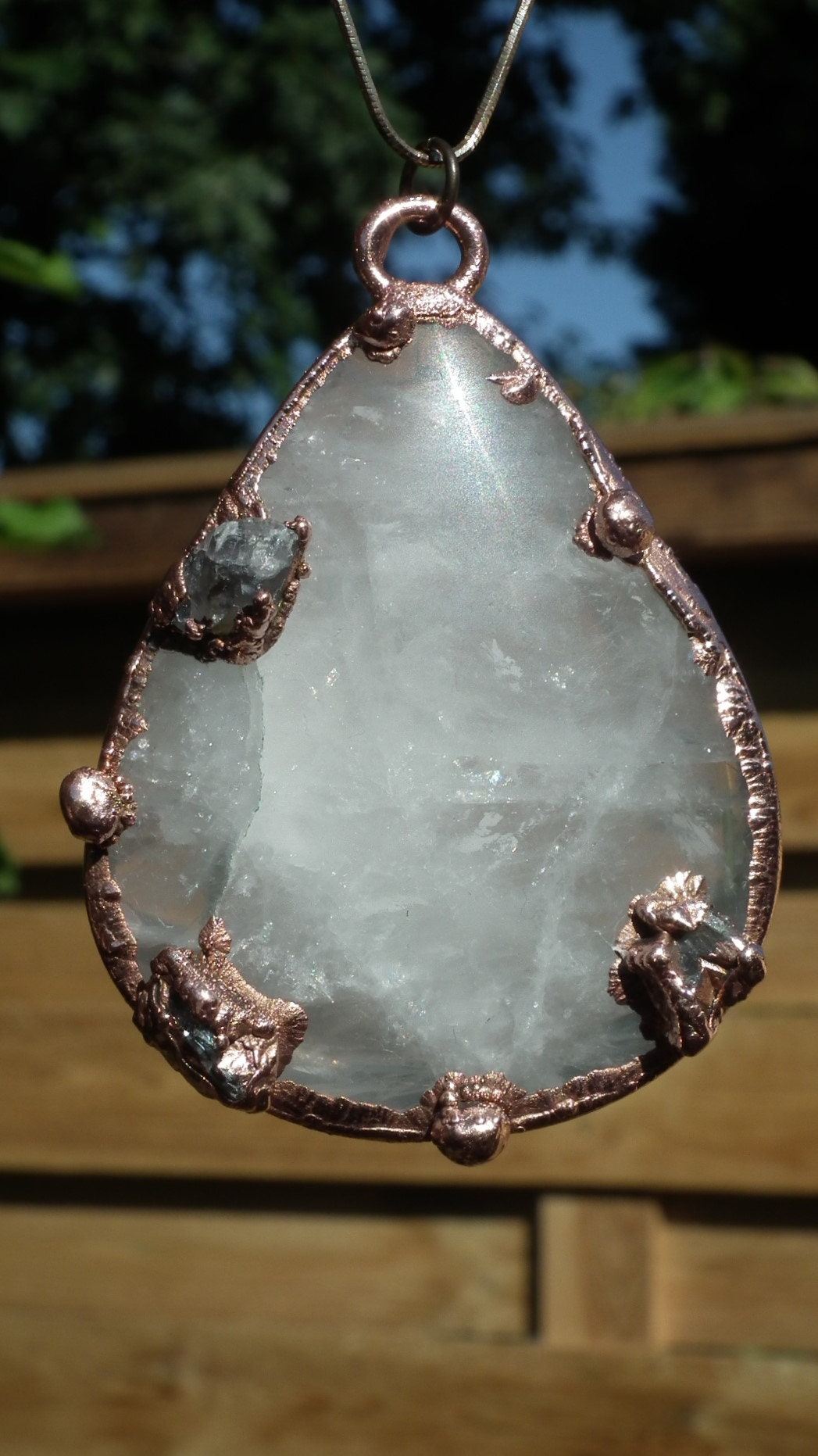 Milky quartz pendant / Electroformed copper / Free Copper Chain