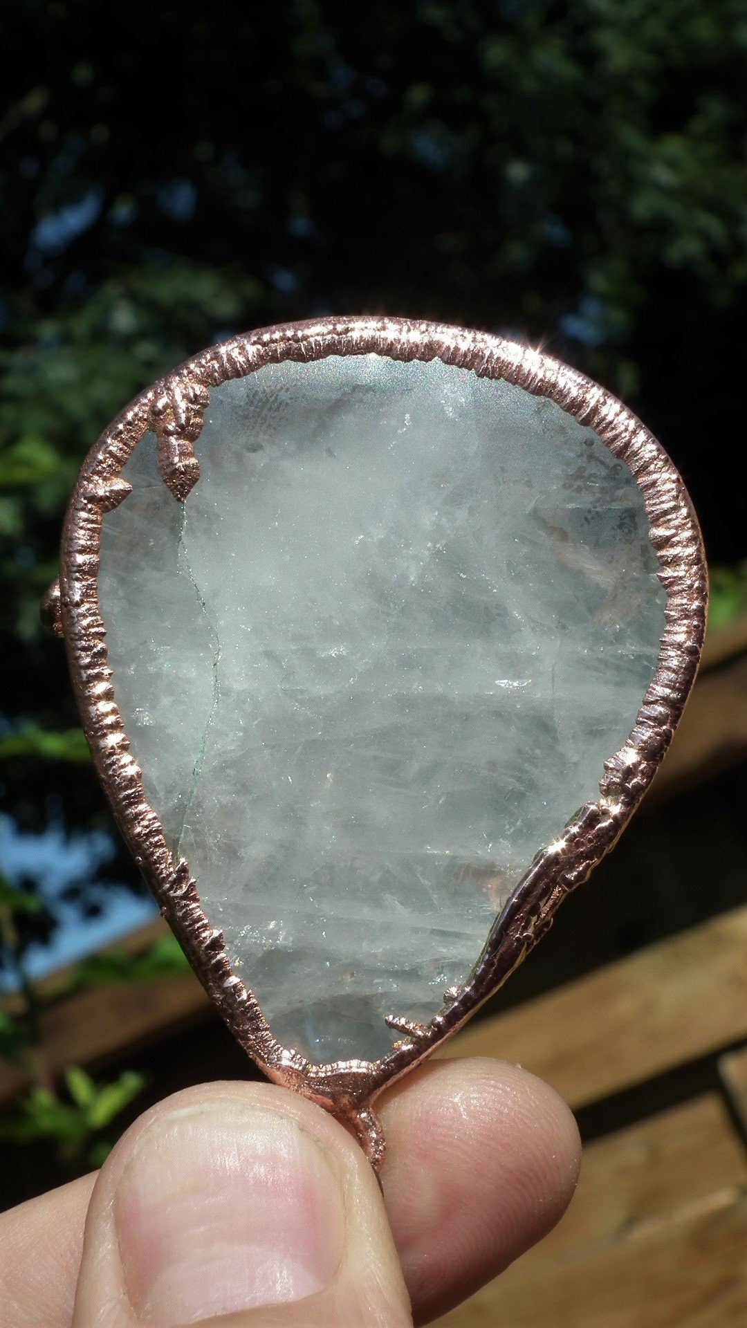 Milky quartz pendant / Electroformed copper / Free Copper Chain