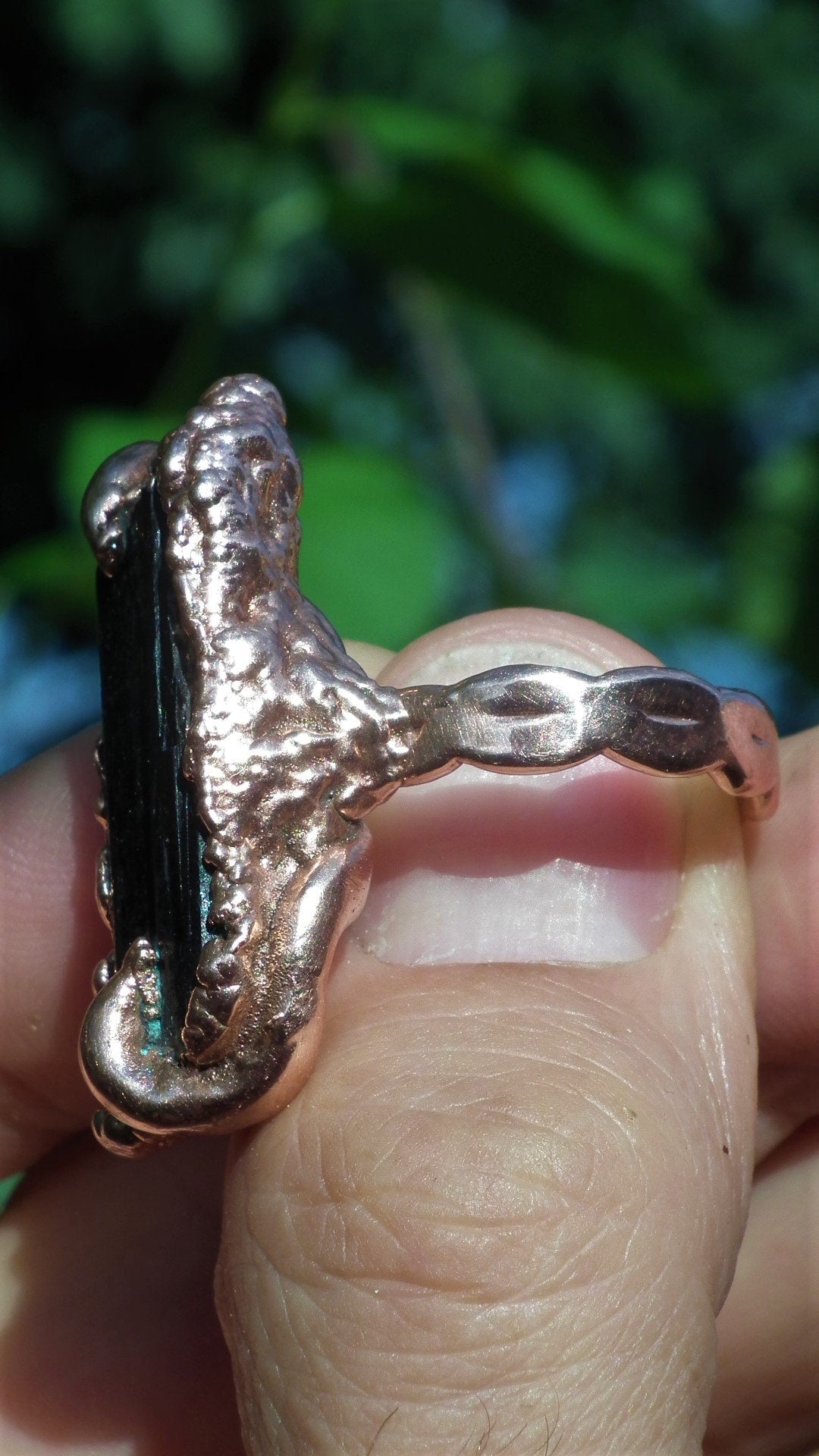 Black tourmaline ring / Electroformed copper