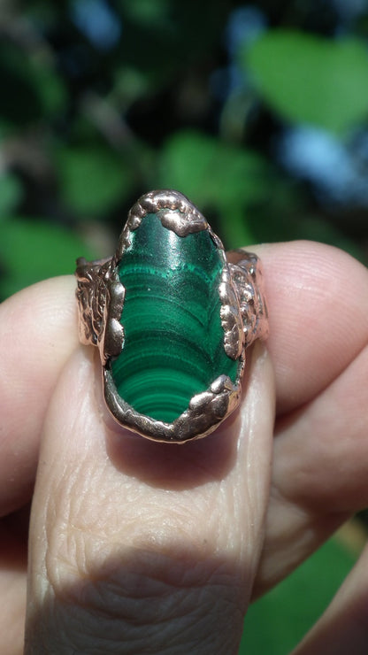 Malachite ring // Electroformed copper