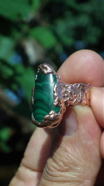 Malachite ring // Electroformed copper