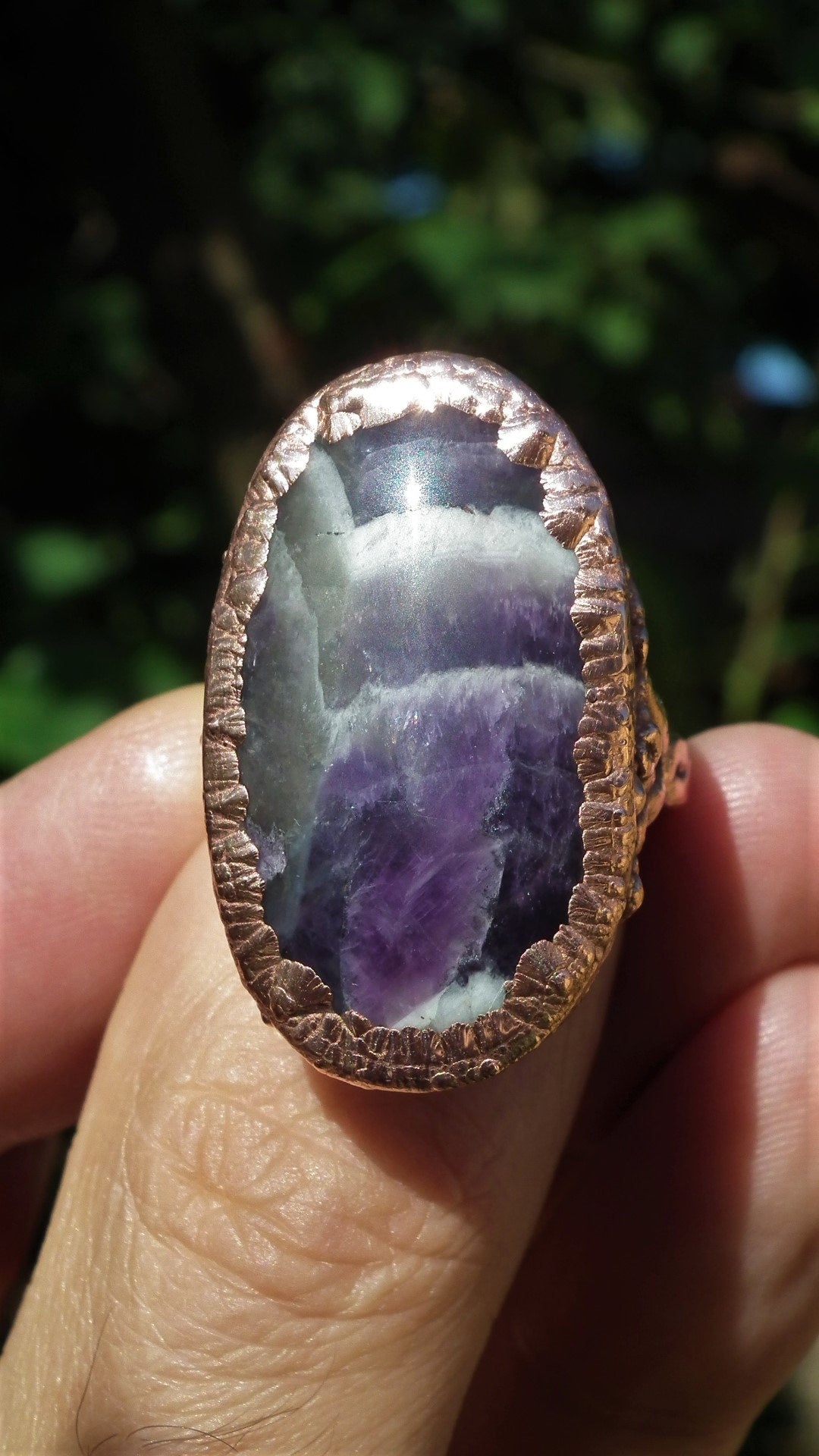 Electroformed copper // Chevron amethyst ring // Dogtheeth amethyst jewelry