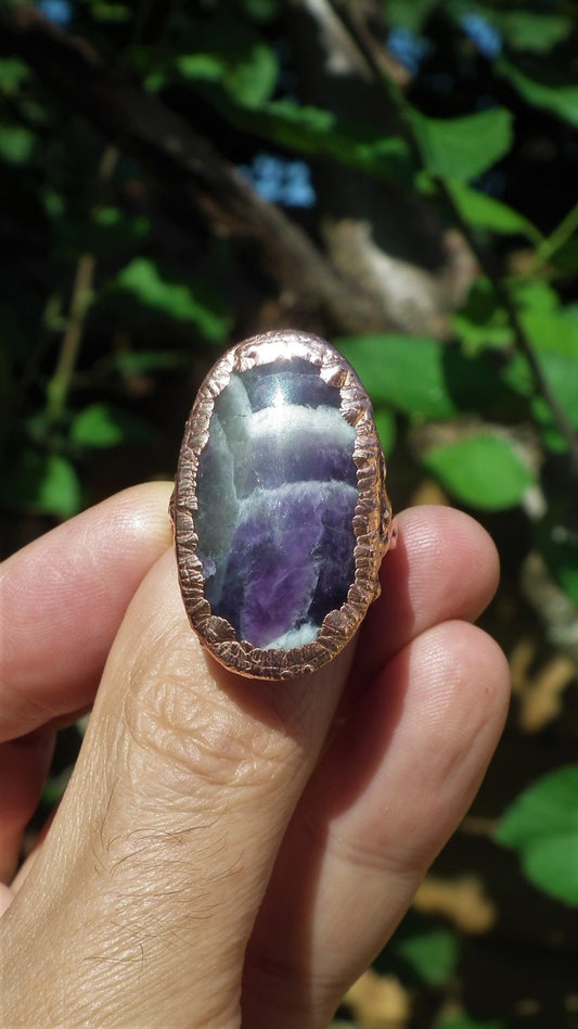 Electroformed copper // Chevron amethyst ring // Dogtheeth amethyst jewelry