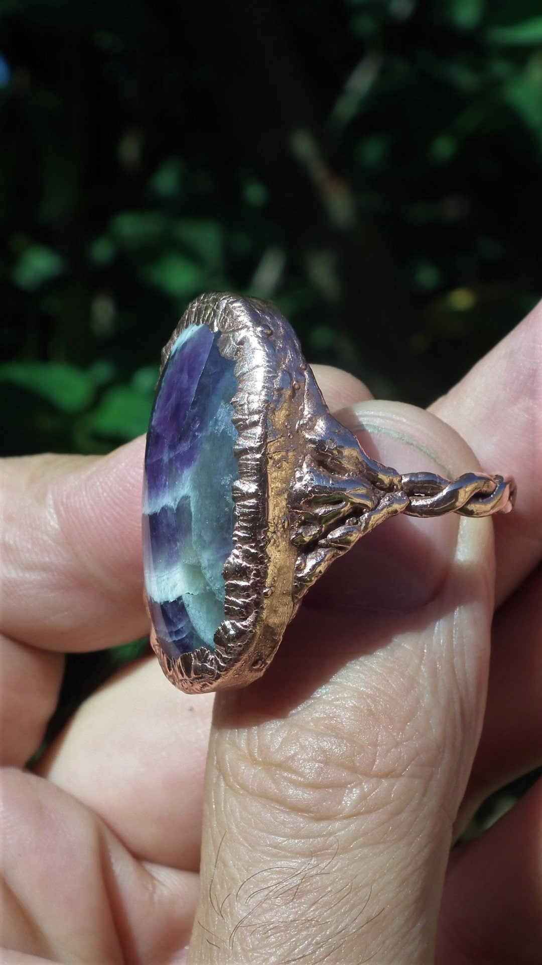 Electroformed copper // Chevron amethyst ring // Dogtheeth amethyst jewelry