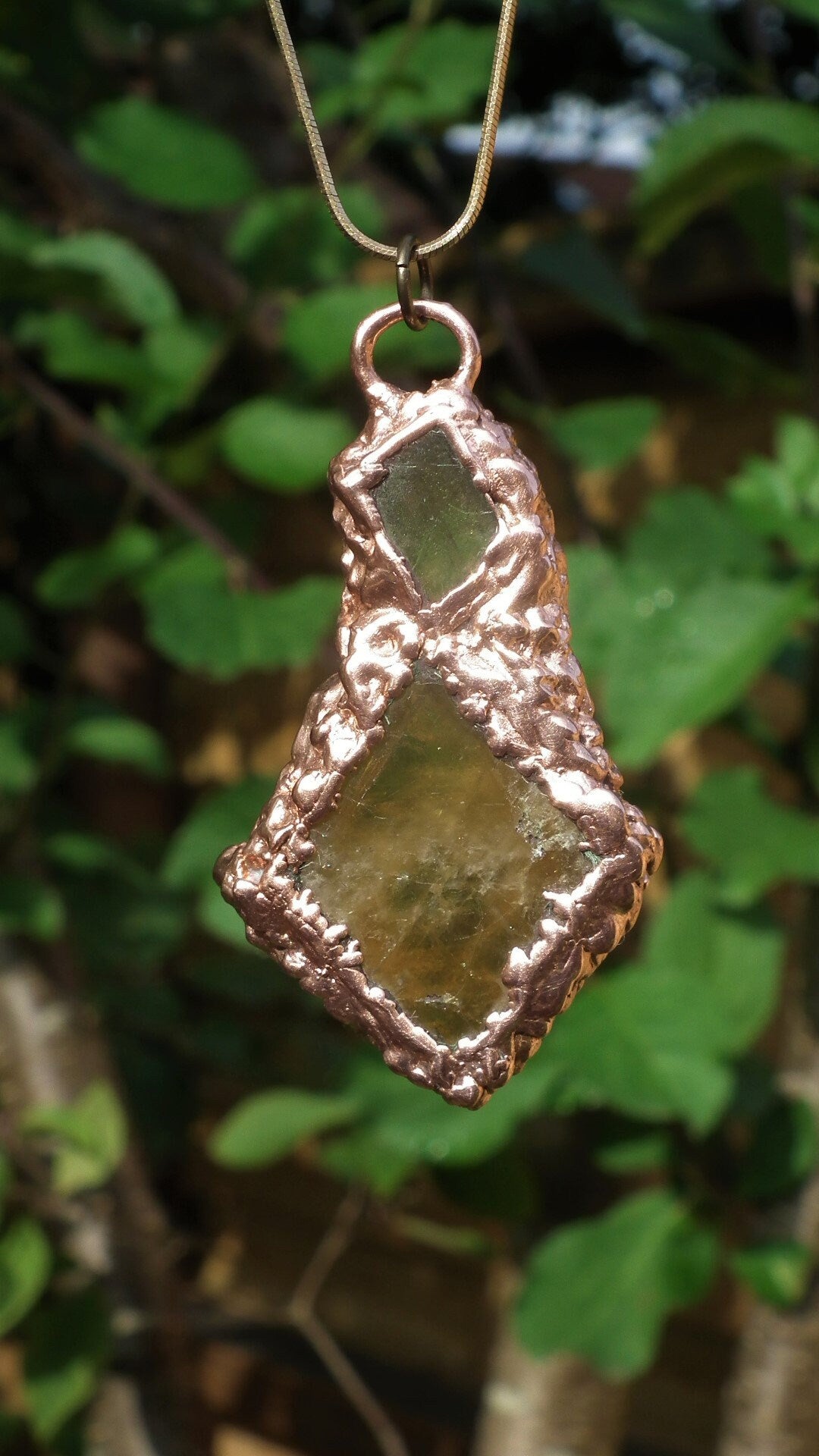 Raw Honey Calcite pendant / Red copper / Electroformed copper / Free Copper snake chain