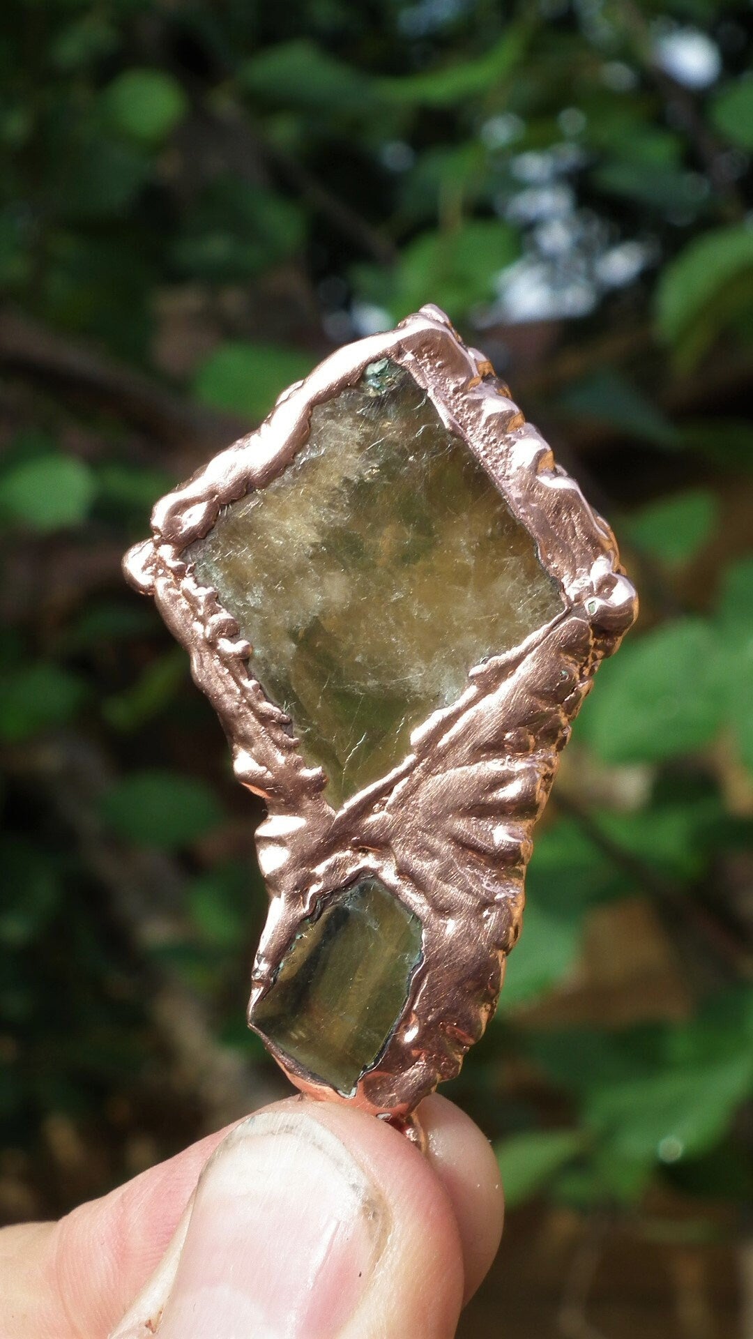 Raw Honey Calcite pendant / Red copper / Electroformed copper / Free Copper snake chain