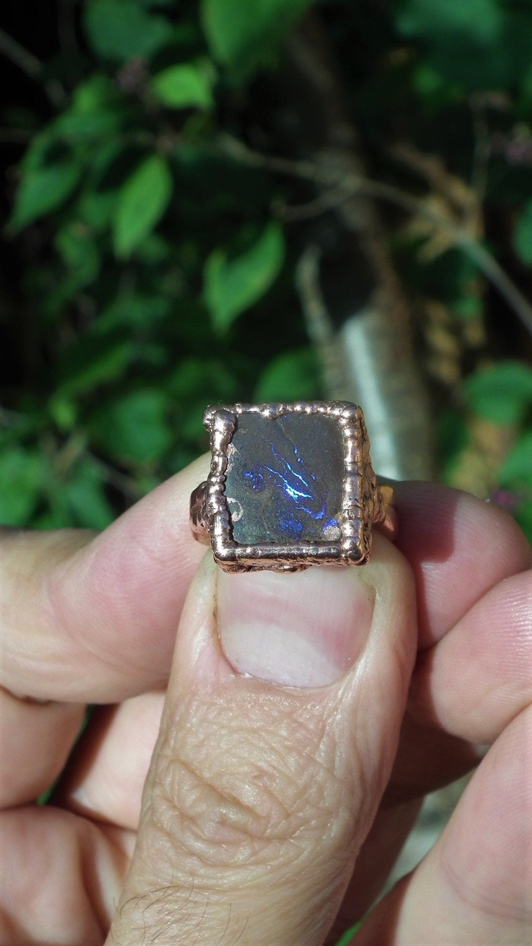 Blue opal ring / Electroformed copper / Opal ring for women