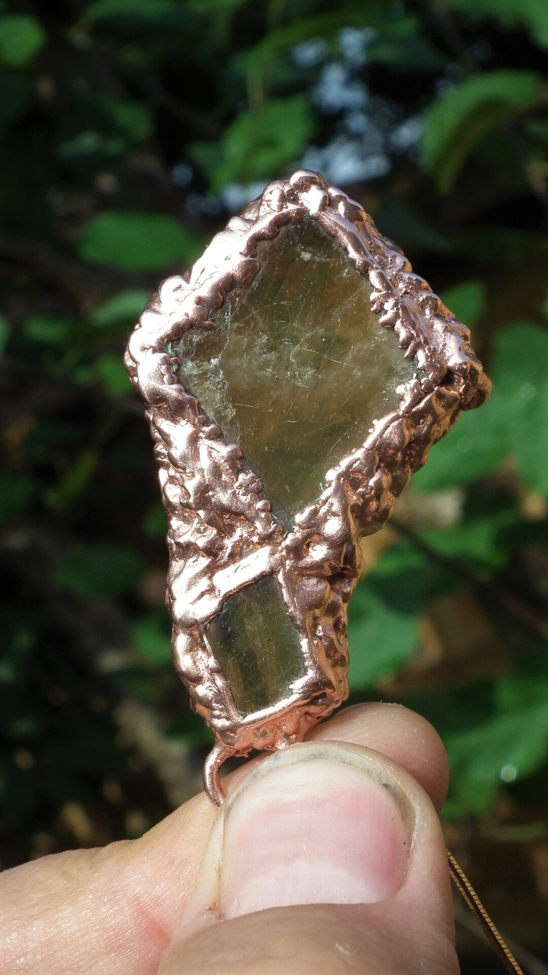 Raw Honey Calcite pendant / Red copper / Electroformed copper / Free Copper snake chain