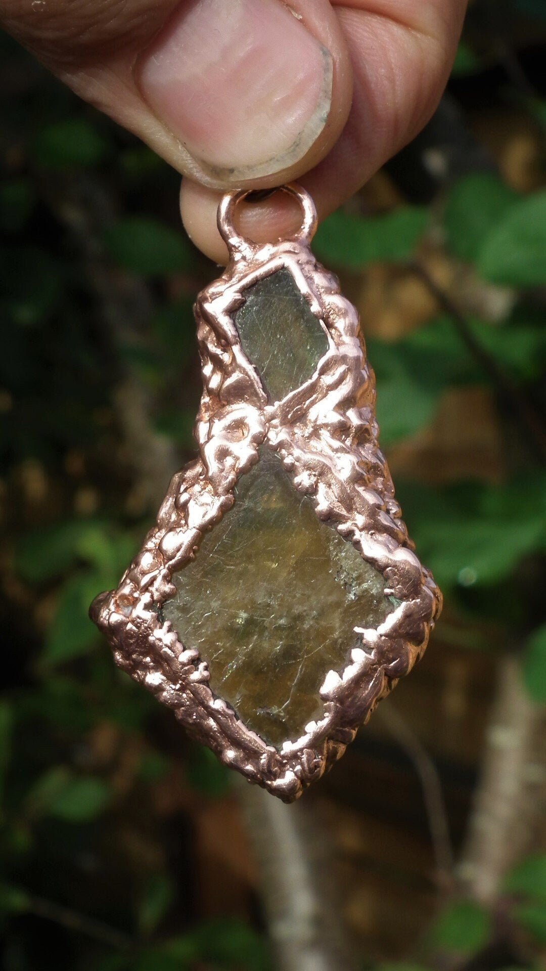 Raw Honey Calcite pendant / Red copper / Electroformed copper / Free Copper snake chain