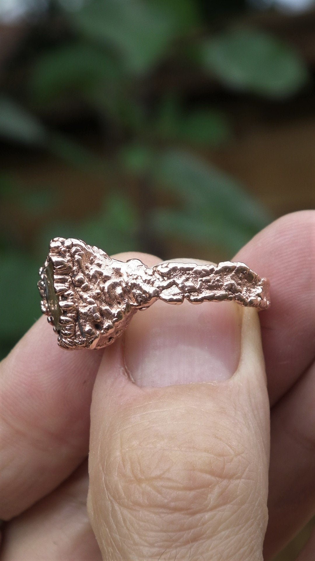 Electroformed copper raw honey calcite ring