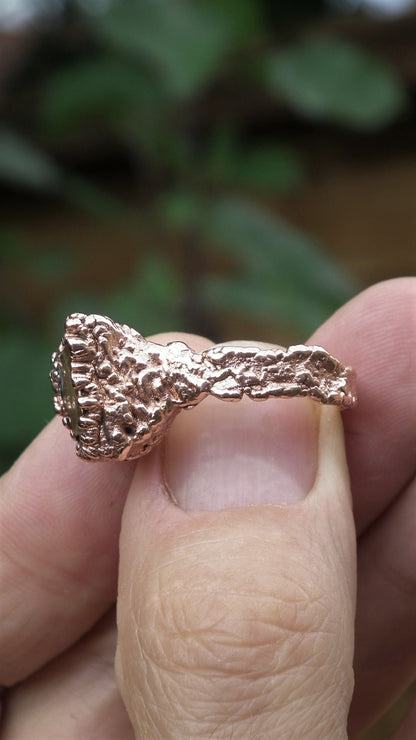 Electroformed copper raw honey calcite ring