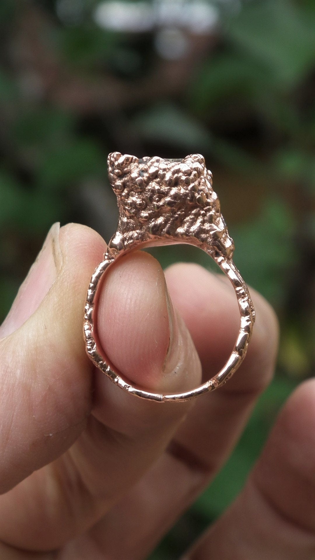 Electroformed copper raw honey calcite ring