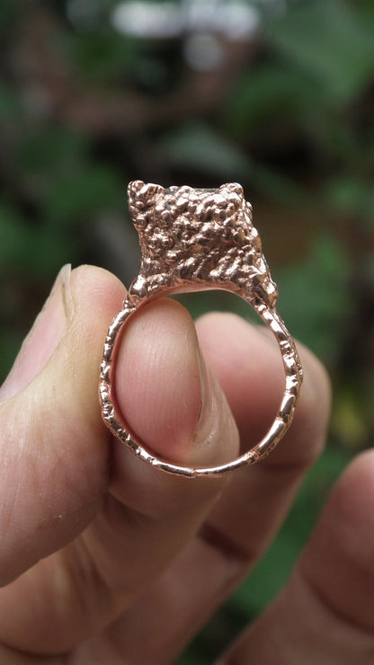 Electroformed copper raw honey calcite ring