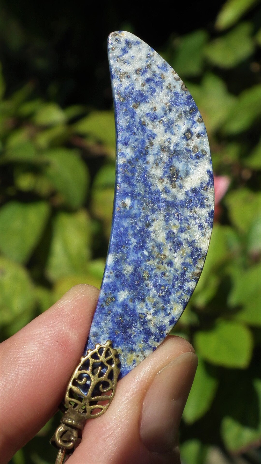 Lapis lazuli Necklace Moon with bronze bail