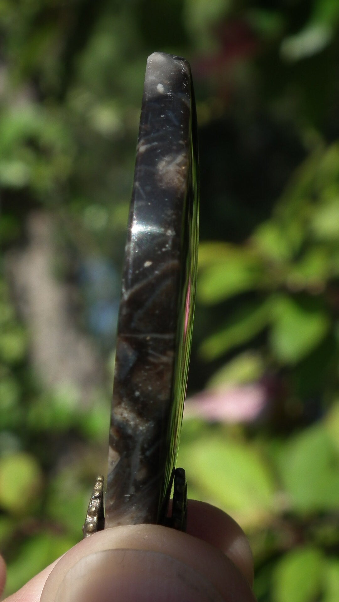 Feather Agate pendant with bronze bail