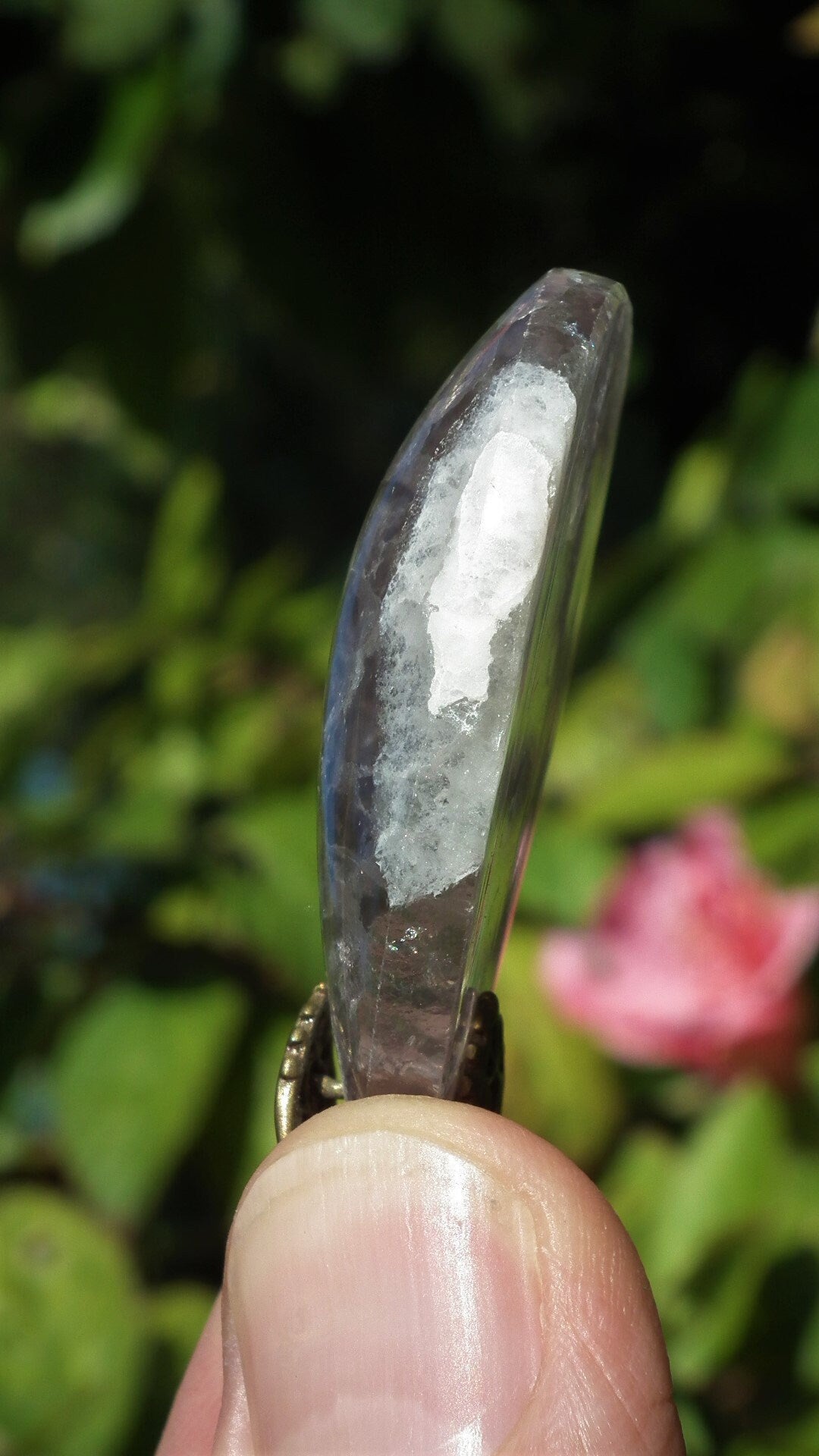 Fluorite pendant with bronze bail