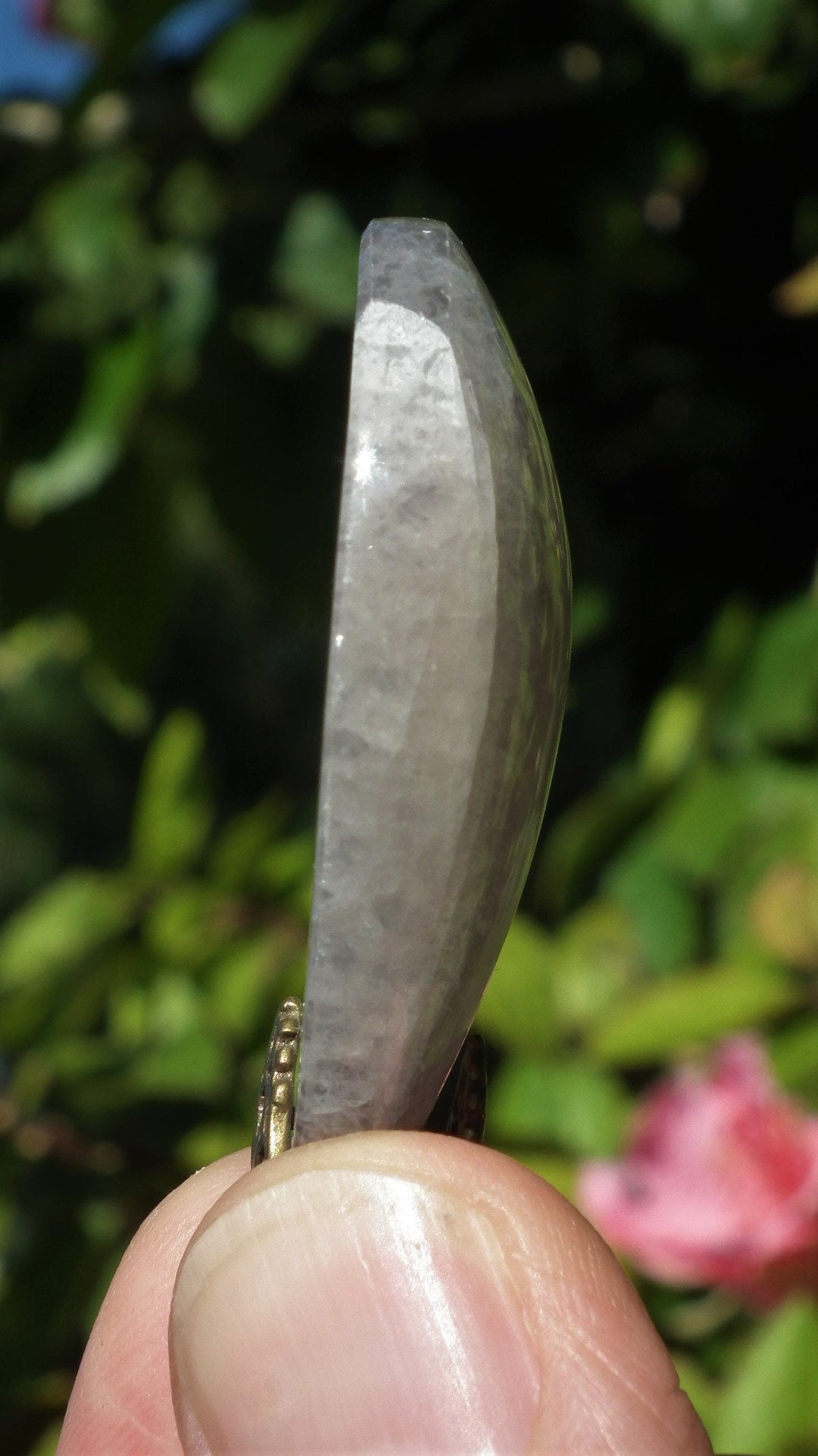 Fluorite pendant with bronze bail