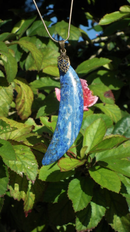 Lapis lazuli Necklace Moon with bronze bail